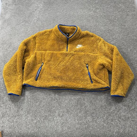 Nike Womens XXL Golden Harvest Sherpa Fleece Half Zip Jacket Blue Trim Pockets - Picture 1 of 8